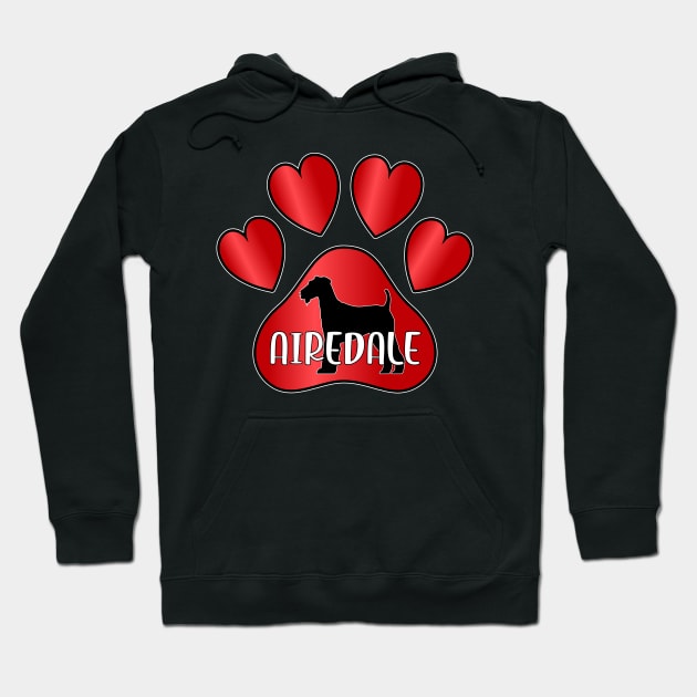 Love Airedale Terrier Dog Paw with Heart Toes Hoodie by The Stuff Company